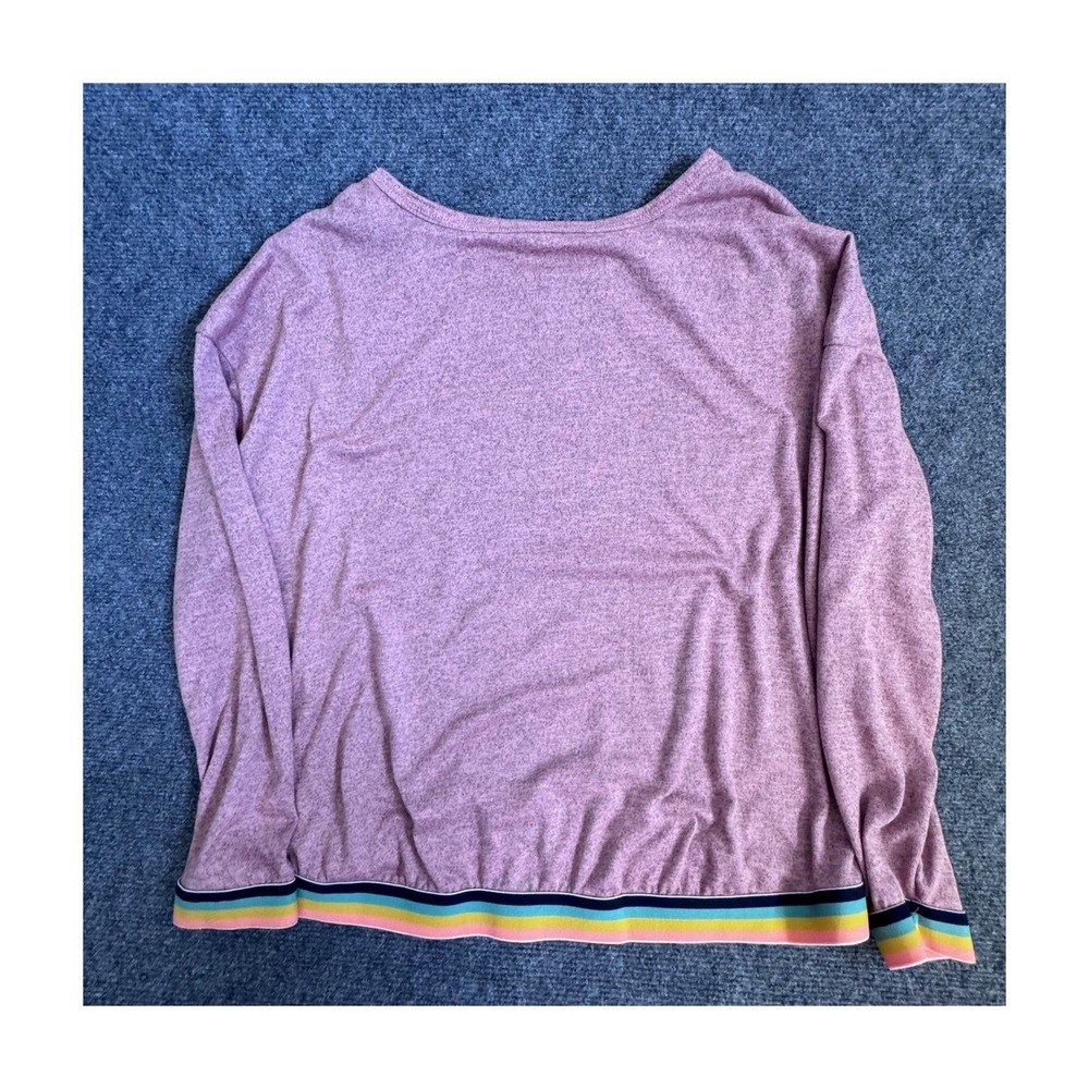 Lucky Brand Womens Pink Mountain Graphic Lounge Top Rainbow Trim Large NEW - Picture 2 of 4